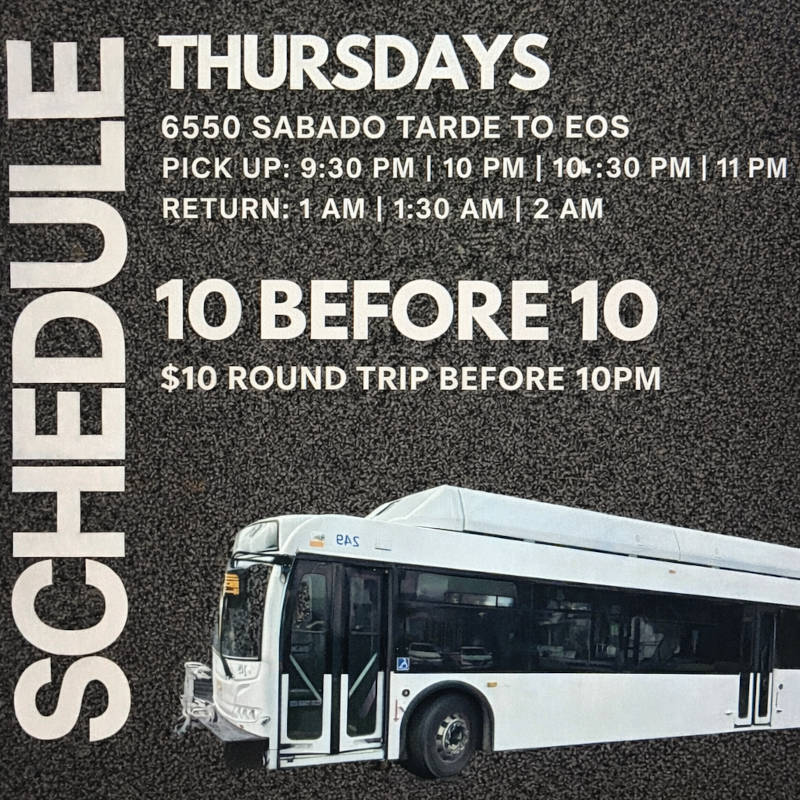 Schedule for bus service on Thursdays, including pickup and return times.