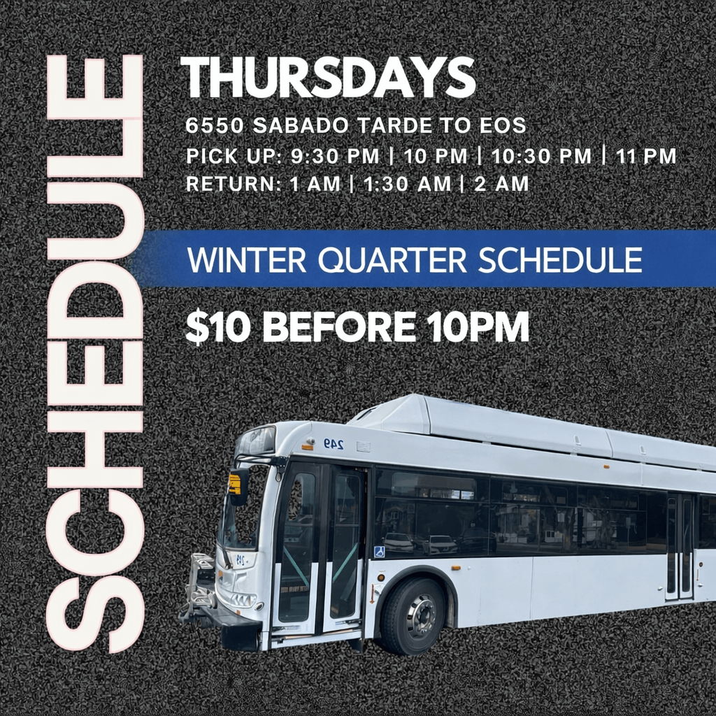 Schedule for bus service on Thursdays, including pickup and return times.